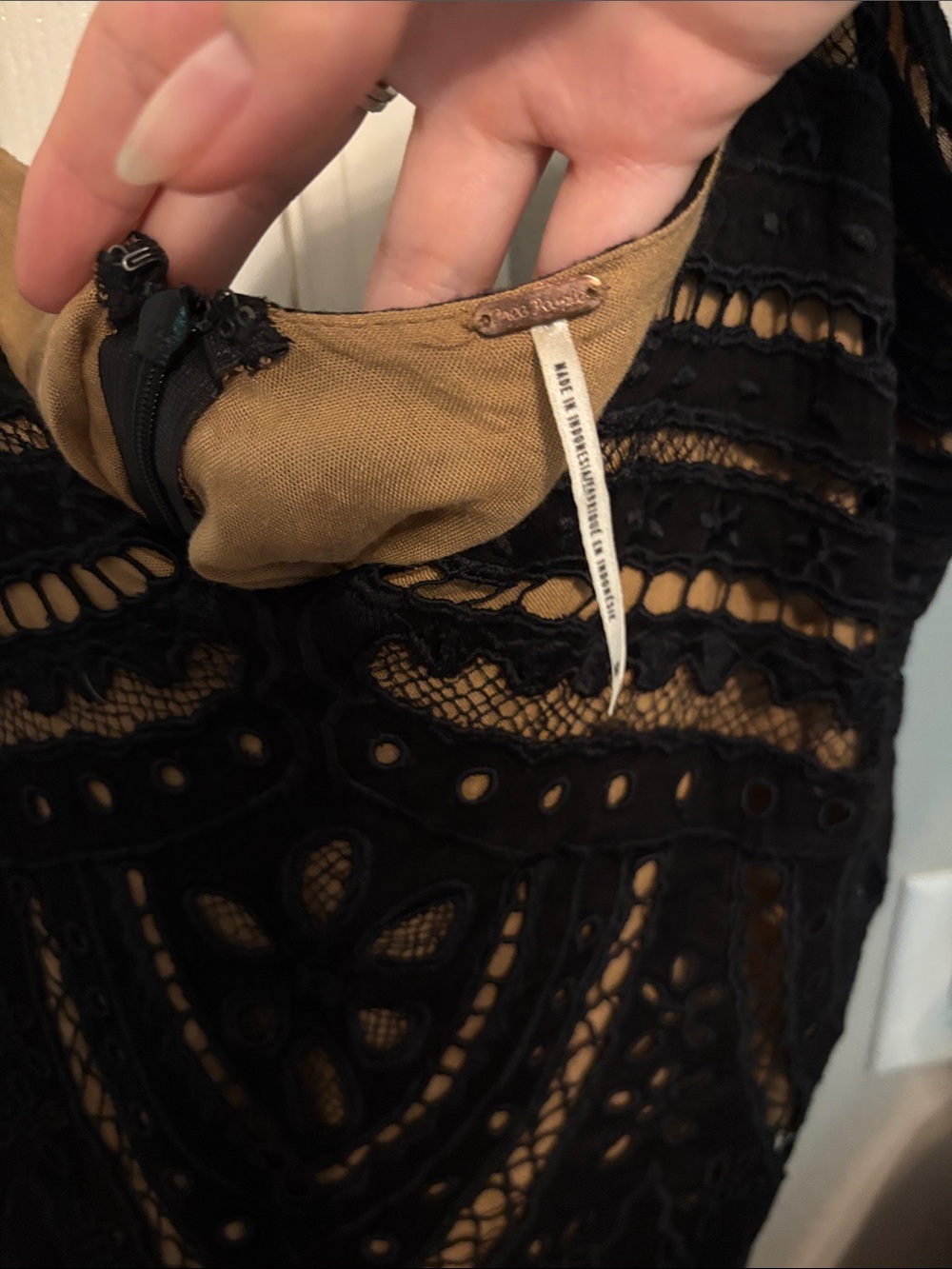 Free People Black Lace Camisole/ mini dress with Nude Lining - Picture 3 of 3